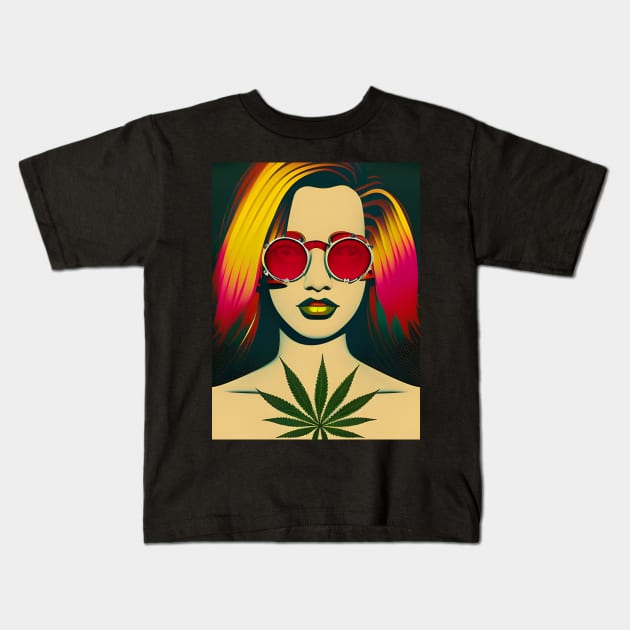 Mary Jane - Weed Loving Hippie Girl Kids T-Shirt by Liesl Weppen